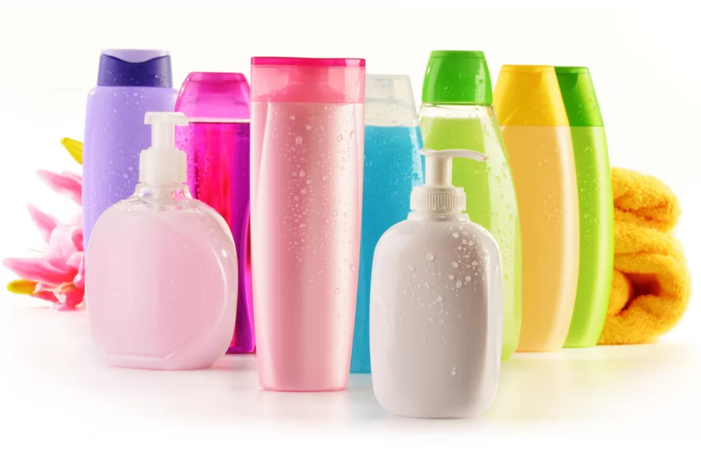 Image of many kinds of plastic cosmetics bottles.