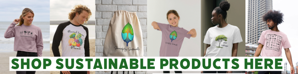 Banner image of multiple products with the Title "Shop Sustainable Products Here" overlaid.