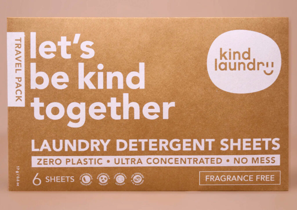 Image of the travel pack of laundry sheets by Kind Laundry.