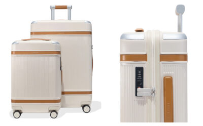 Image of the Paravel carry on and Grand aviator suitcase. Paravel also sells packing cubes to pack all your stuff for long term travel.
