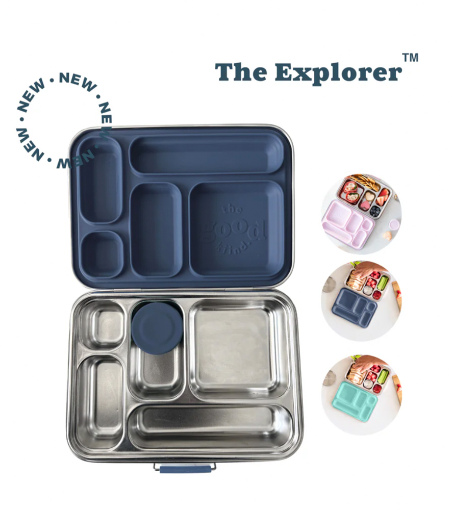 Image of The Explorer lunchbox featuring multiple compartments from The Good Kiind.