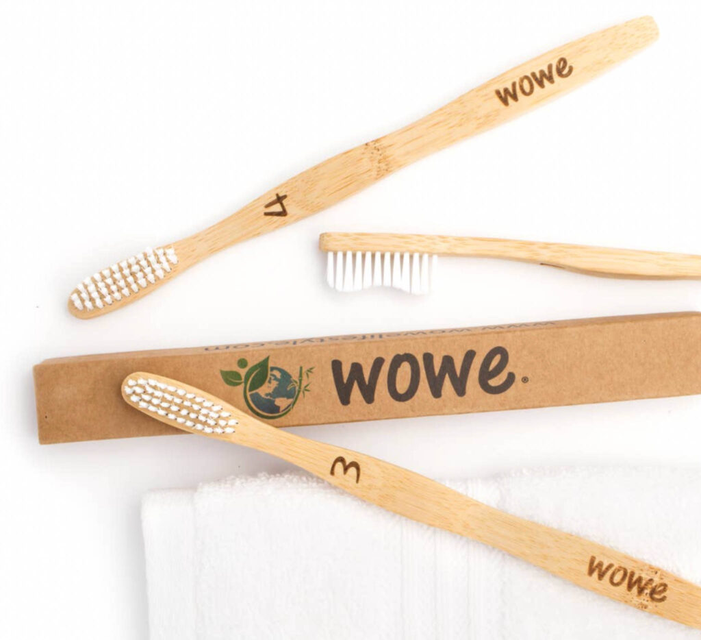 Image of the Adult Bamboo Toothbrush 4 Pack from Butter Me Up Organics.