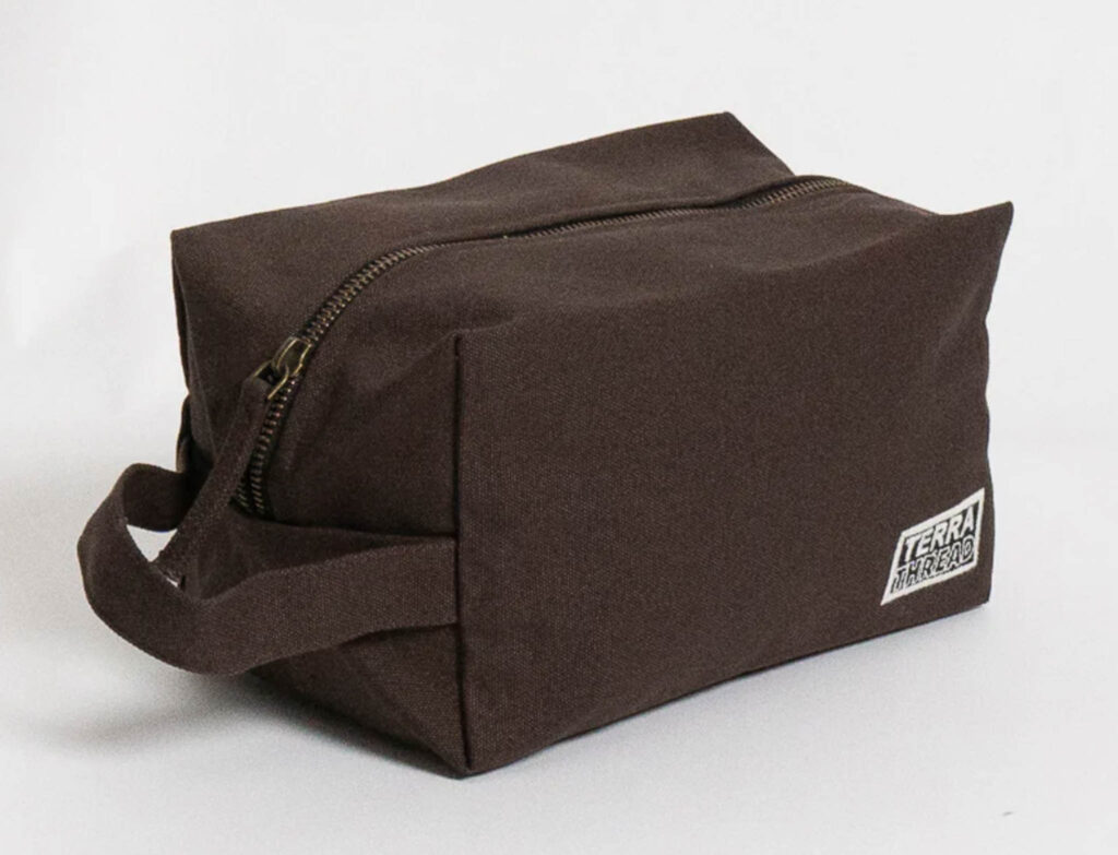 Image of a sustainable toiletry and makeup bag from Terra Thread 