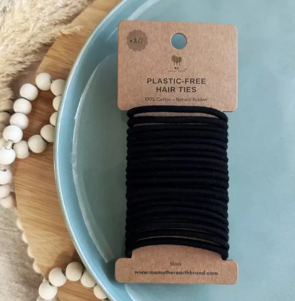 Image of a pack of plastic free hair ties from Butter Me Up Organics