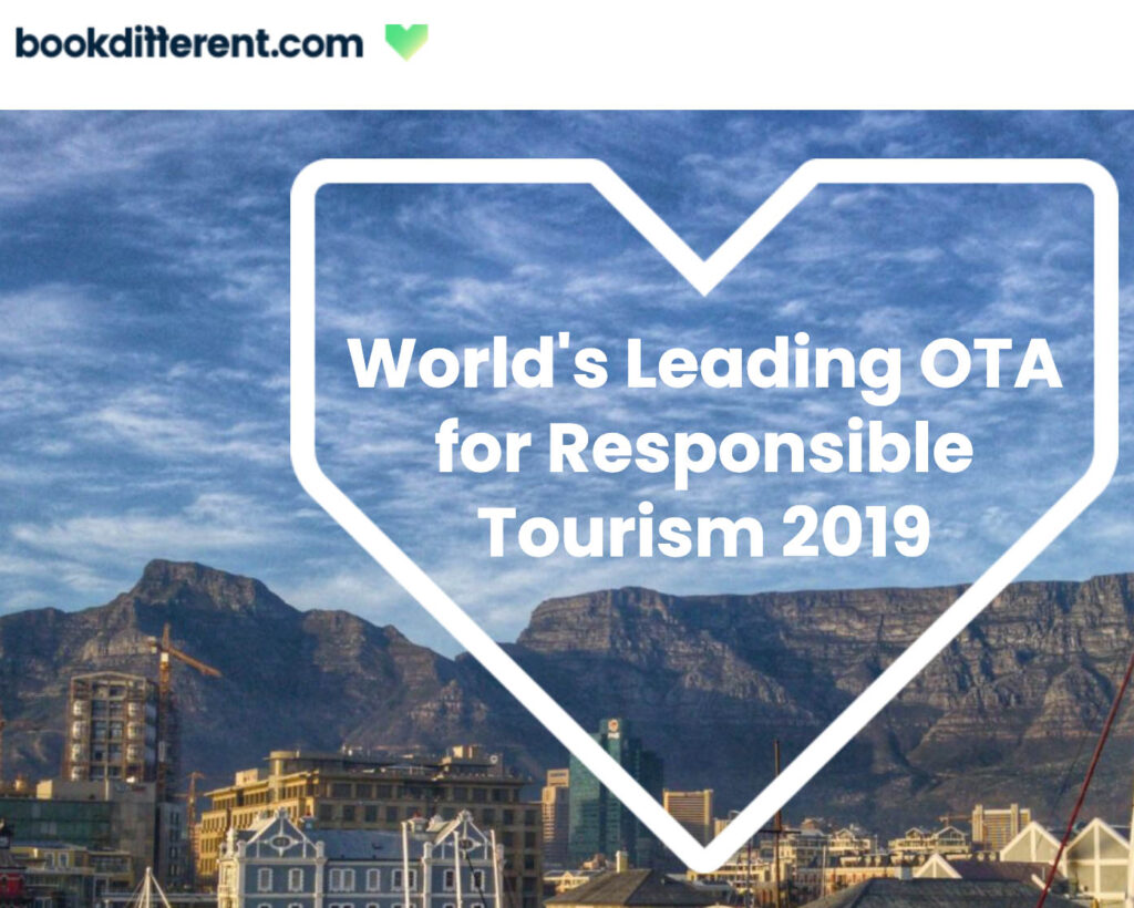 Image of the Book Different website with text "World's Leading OTA for Responsible Tourism"