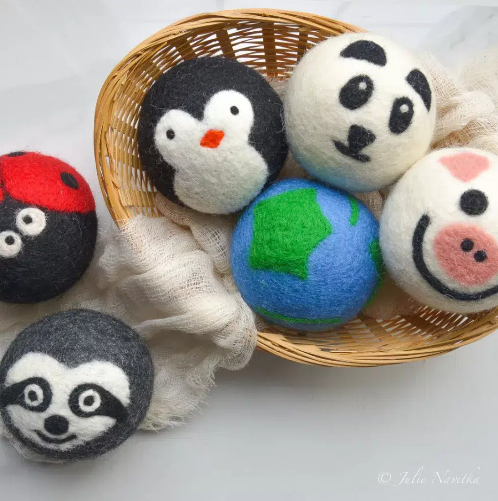 Image of the patterned dryer balls from Plastic Free Pursuit.