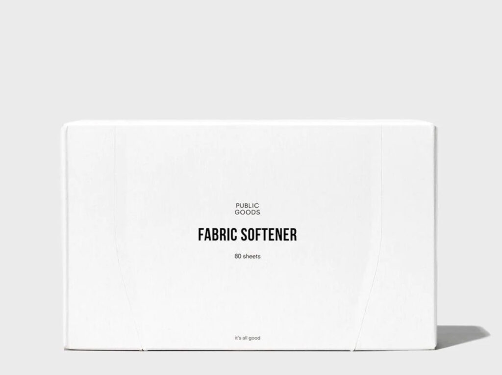 Image of a box of fabric softener sheets by Public Goods.