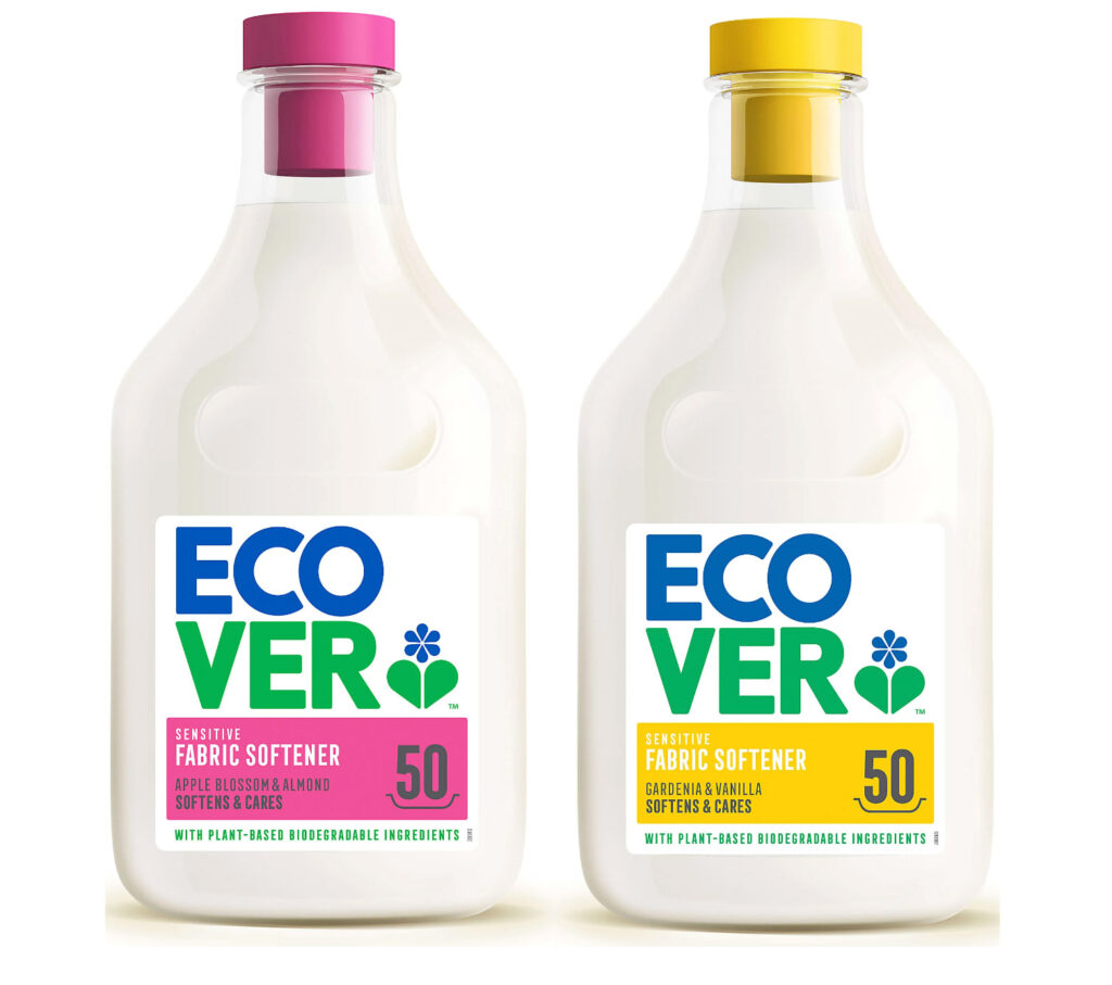 Image of two bottles of liquid fabric softener by Eco Ver.