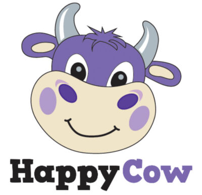 Image of the Happy Cow logo. Eating a plant-based diet can help you travel sustainably.