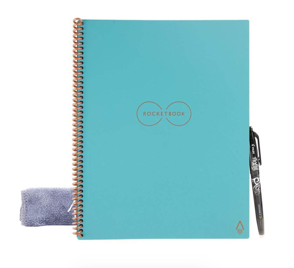 Image of the Rocketcore Notebook with special pen and eraser. These may become binder alternatives for school!