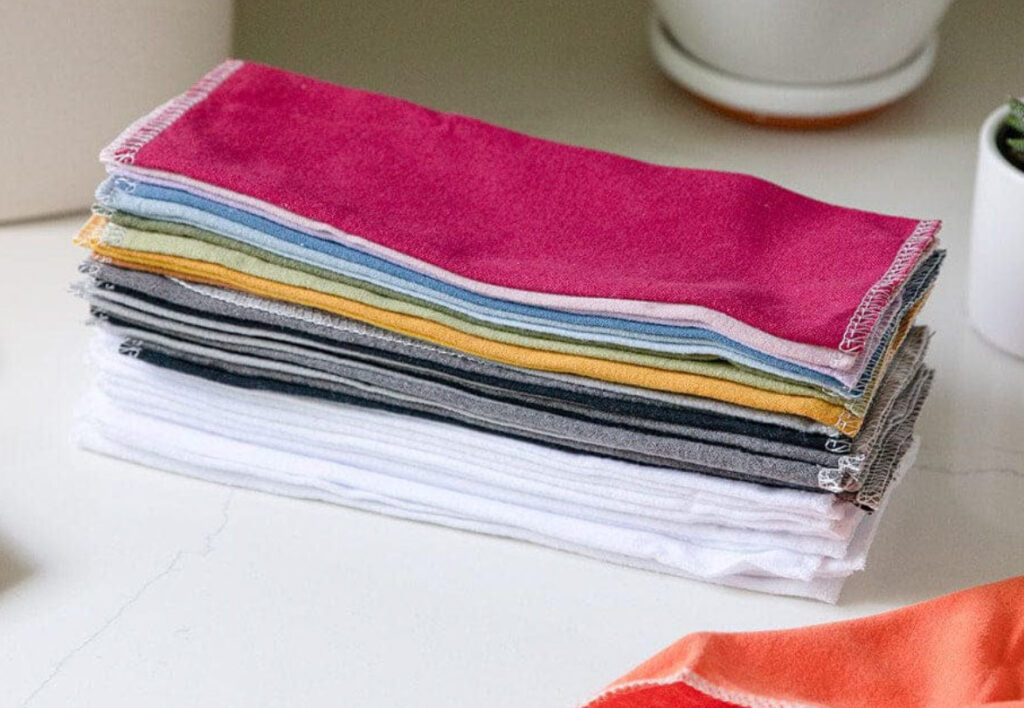 Image of a stack of reusable organic cotton cloths from Zero Waste Store.