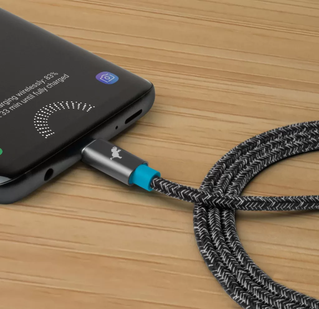 Image of the recycled charging cord from plastic free pursuit.