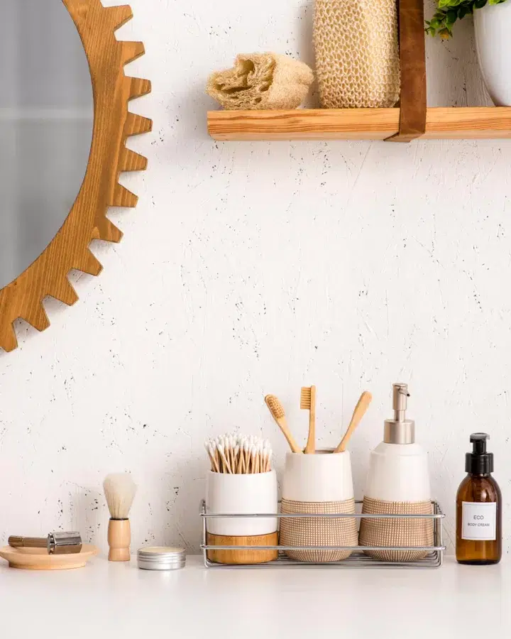 Image of a countertop with various health and beauty products on top.