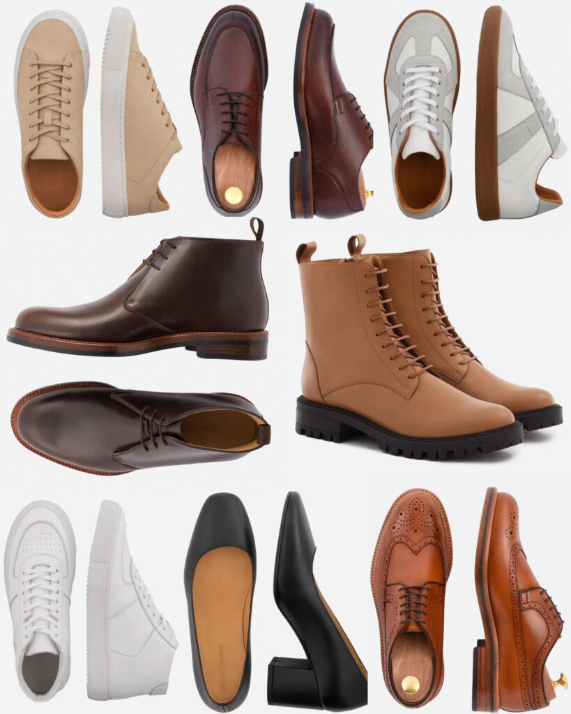 Image of eight pairs of fashion brand shoes from non woke shoe company Beckett Simonon.