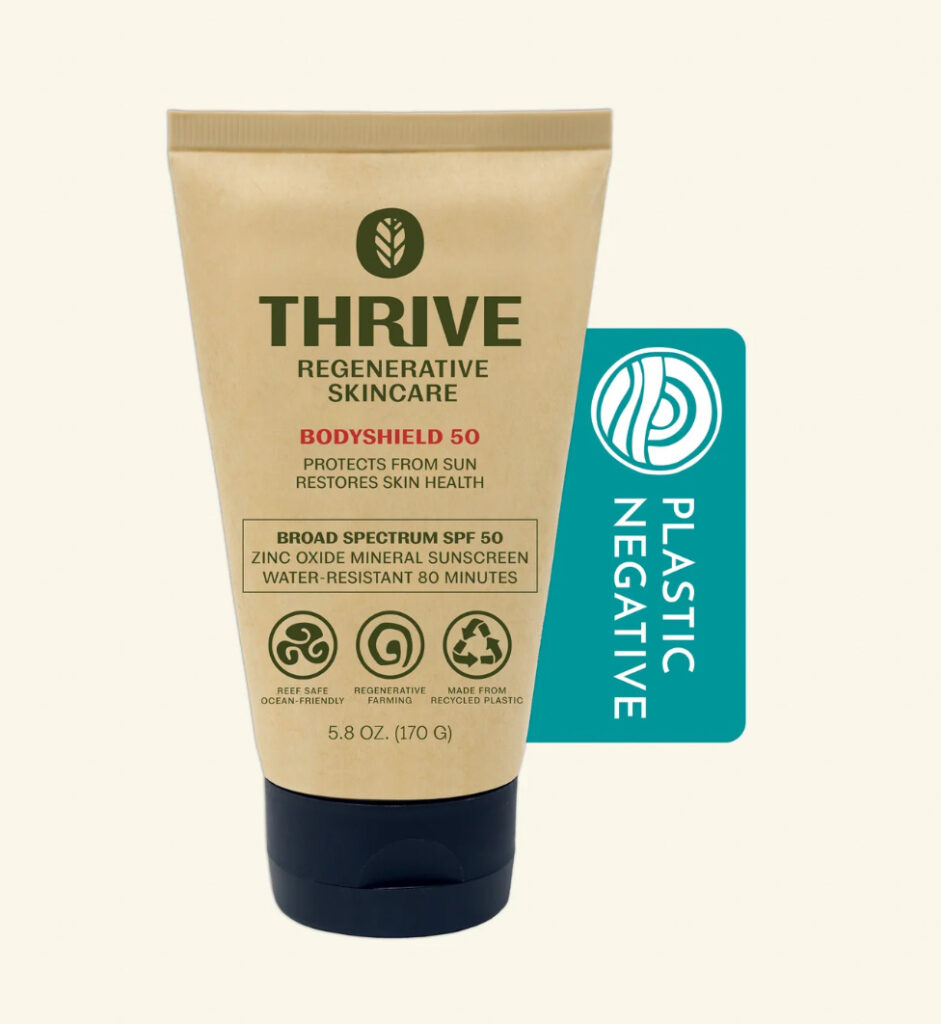 Image of the Thrive Bodyshield SPF 50. Protect yourself from the ultraviolet rays while you swim in aqua waters.