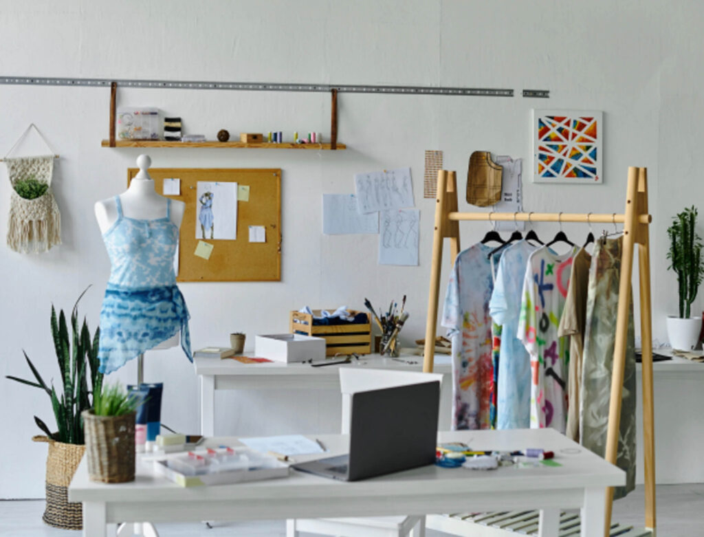 Image of a fashion designer's bright and clean studio.