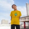 Image of a model wearing the Successfully Sustainable Kids Tee in Mustard.