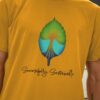 Close up image of a model wearing the Successfully Sustainable Tee in Athletic Mustard