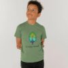 Image of a model wearing the Successfully Sustainable Kids Tee in Sage Green.