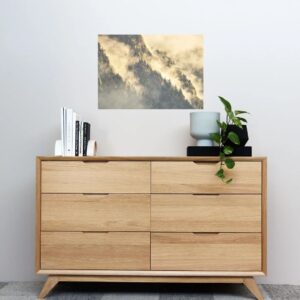 Image of the Misty Mountain Morning print hung over a dresser.