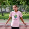 Image of a model wearing the Successfully Sustainable Kids Tee in Pink.