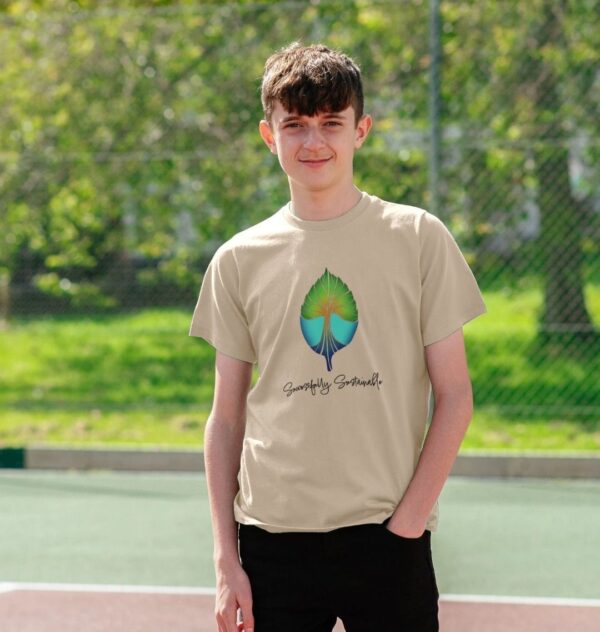 Image of a model wearing the Successfully Sustainable Kids Tee in Oat