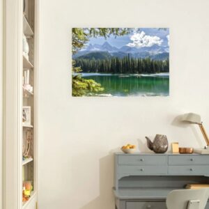 Image of the Paradise Canoe print hung over a desk.