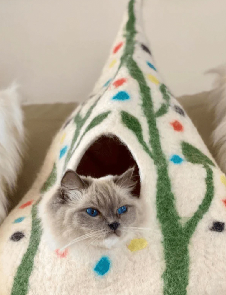 Image of a cat inside a cat cove made by sustainable brand Cat Cave co.