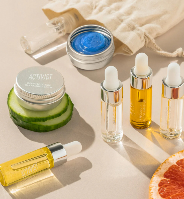 Image of products from vegan and cruelty free skincare line Activist.