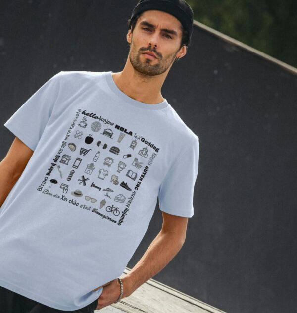 Image of a model wearing the Ultimate Travel Tee in Blue