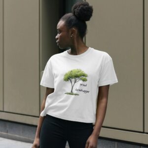 Image of a model wearing the Tree Hugger Boxy Tee in White