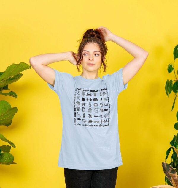 Image of a model wearing the Ultimate Travel Tee in Blue