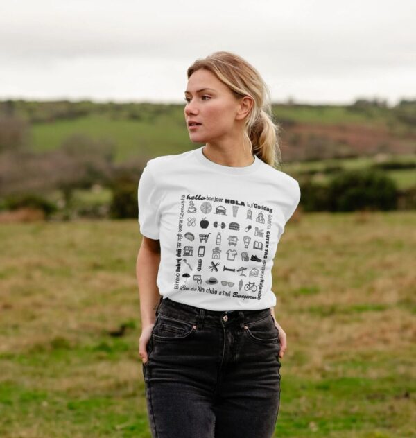 Image of a model wearing the Ultimate Travel Tee in White