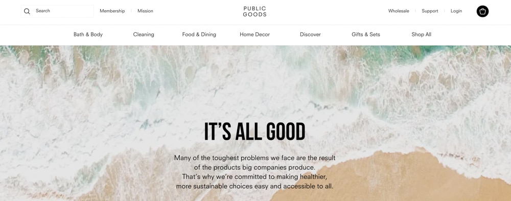 Image of the homepage of the website for Public Good, a sustainable alternative to amazon.