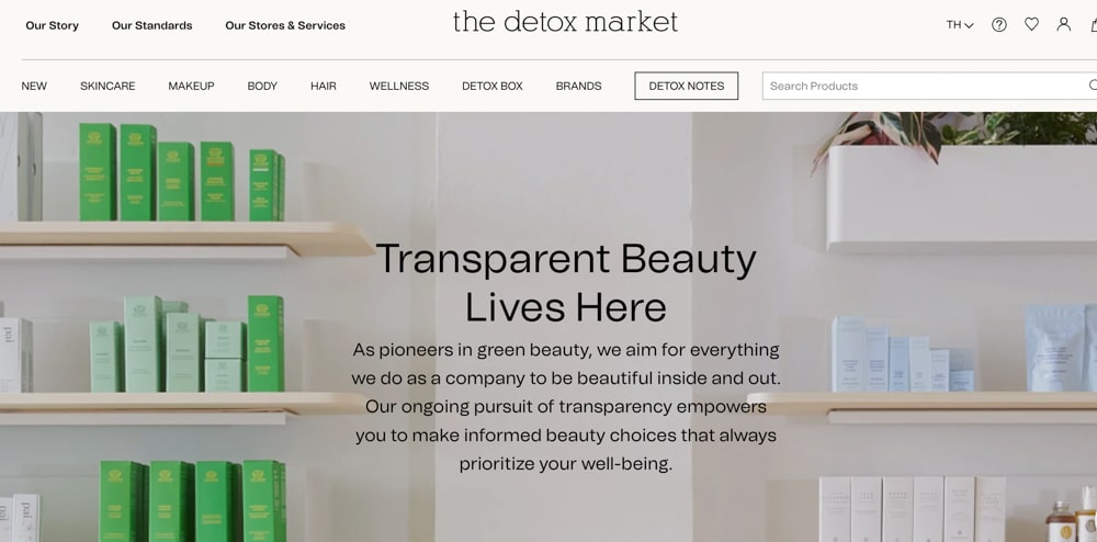 Image of the homepage of the website for Detox Market, an eco-friendly way to shop online without Amazon Prime.