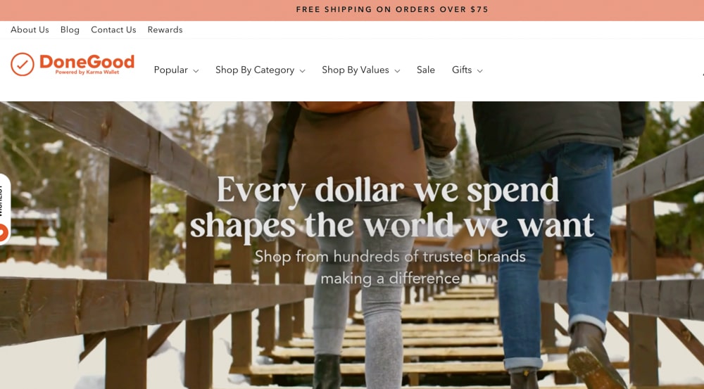 Image of the homepage of the website for Done Good, a rising e-commerce platform alternative to amazon.