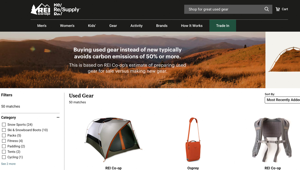 Image of online gear swap community REI Re\Supply