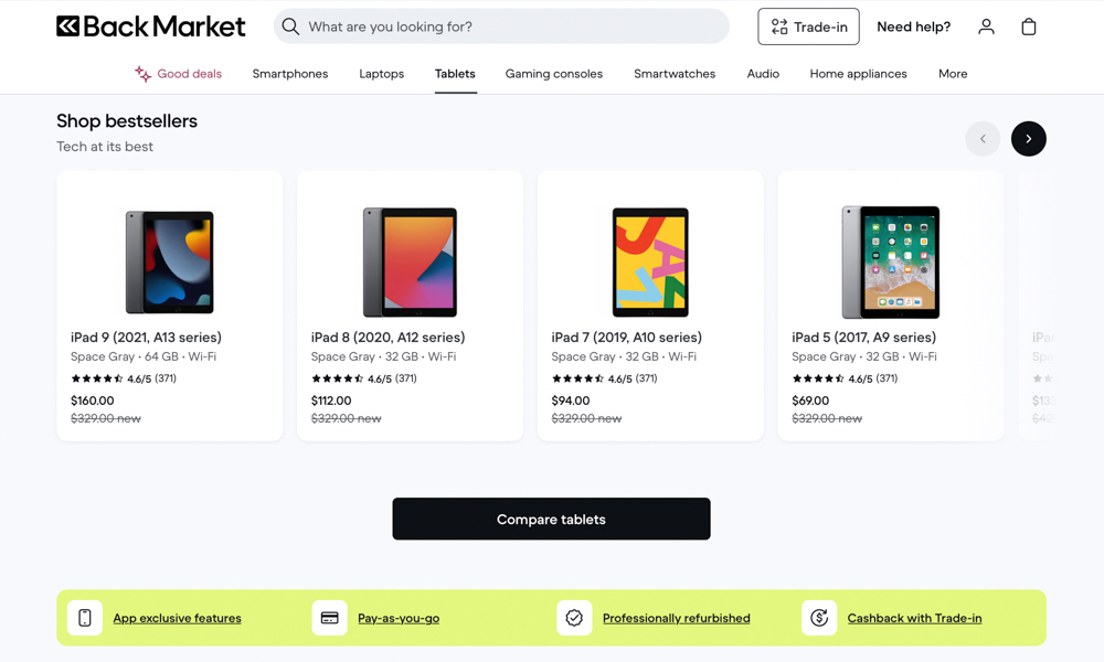 Image of secondhand electronics store, Backmarket