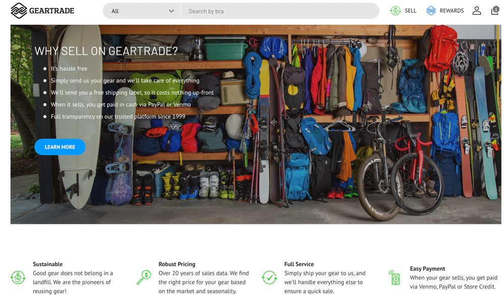 Image of Geartrade, an online shopping site that fosters waste reduction through resale