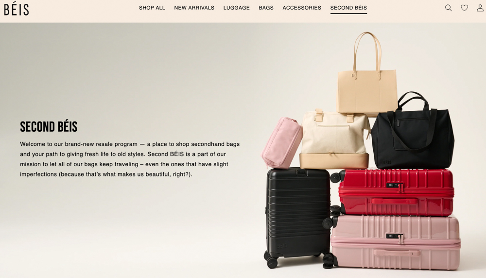 Image of secondhand luggage and thrifted travel gear site, Secondbeis.