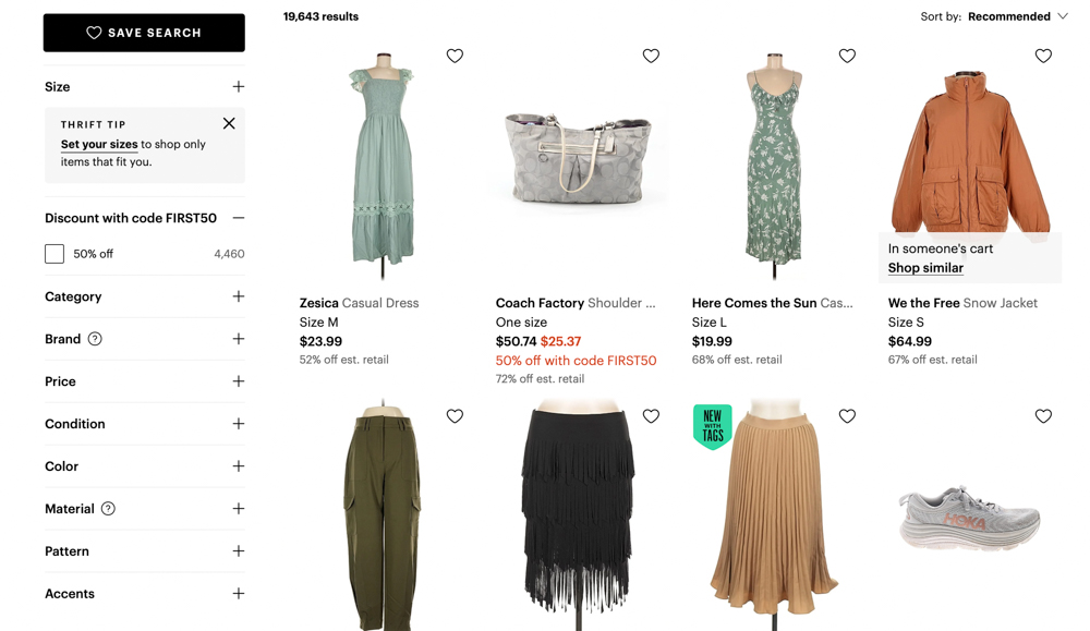 Image from the website of the online secondhand shopping site Thredup.