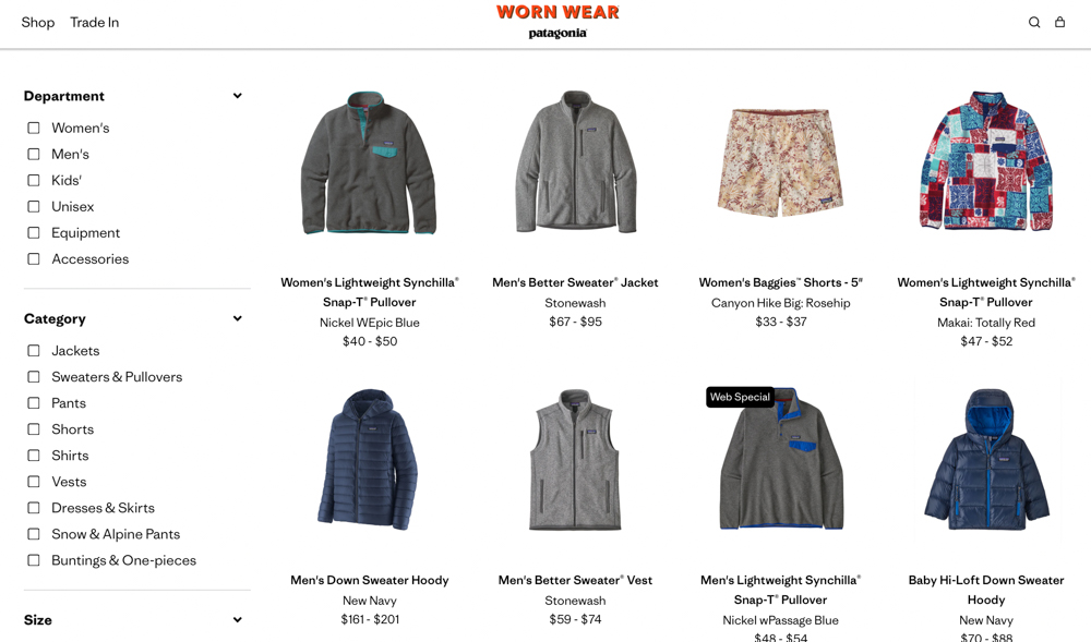 Image of Worn Wear's website, the store that will help you buy secondhand outdoor gear and save money