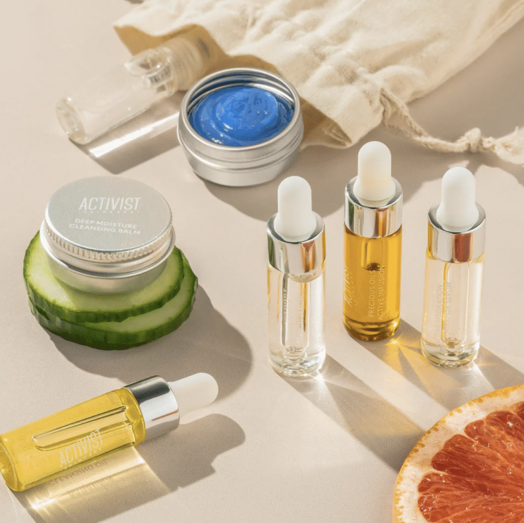 Image of a variety of products from organic skincare brand Activist.