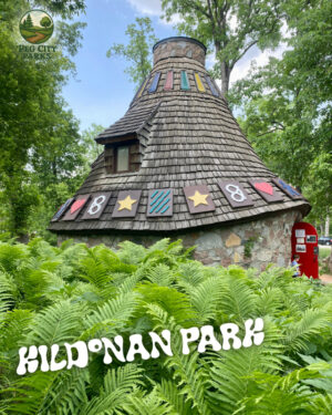 Image of a fairy-tale hut surrounded by lush greenery and the title "Kildonan Park" overlaid.