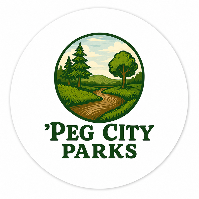 Image of the Peg City Parks circular glossy sticker.